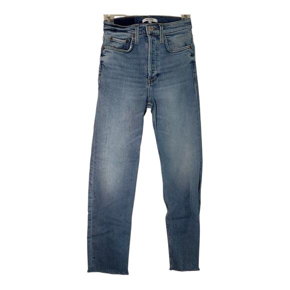 Re/Done Jeans 70s Stovepipe Raw Hem Sz 25 Indie Hipster Stretchy Straight Button - Picture 3 of 10